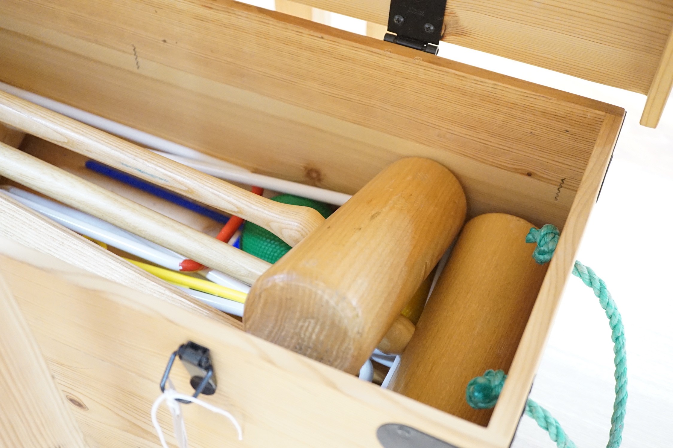 A Jaques croquet set, in original pine box